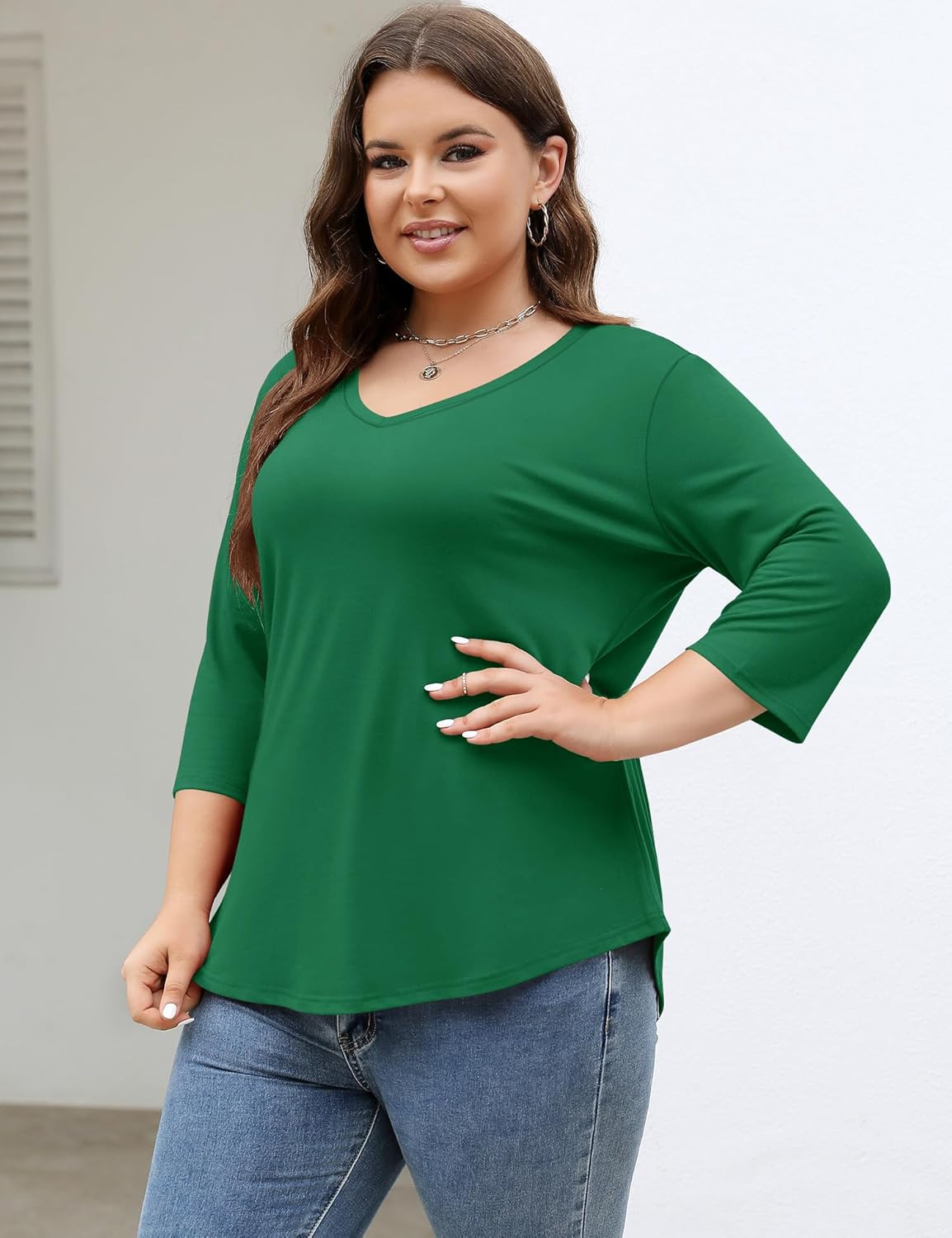 TFSDOD Womens Plus Size Tops V Neck T Shirts 3/4 Sleeve Blouse Summer Casual Tees XL-5X - Image 4