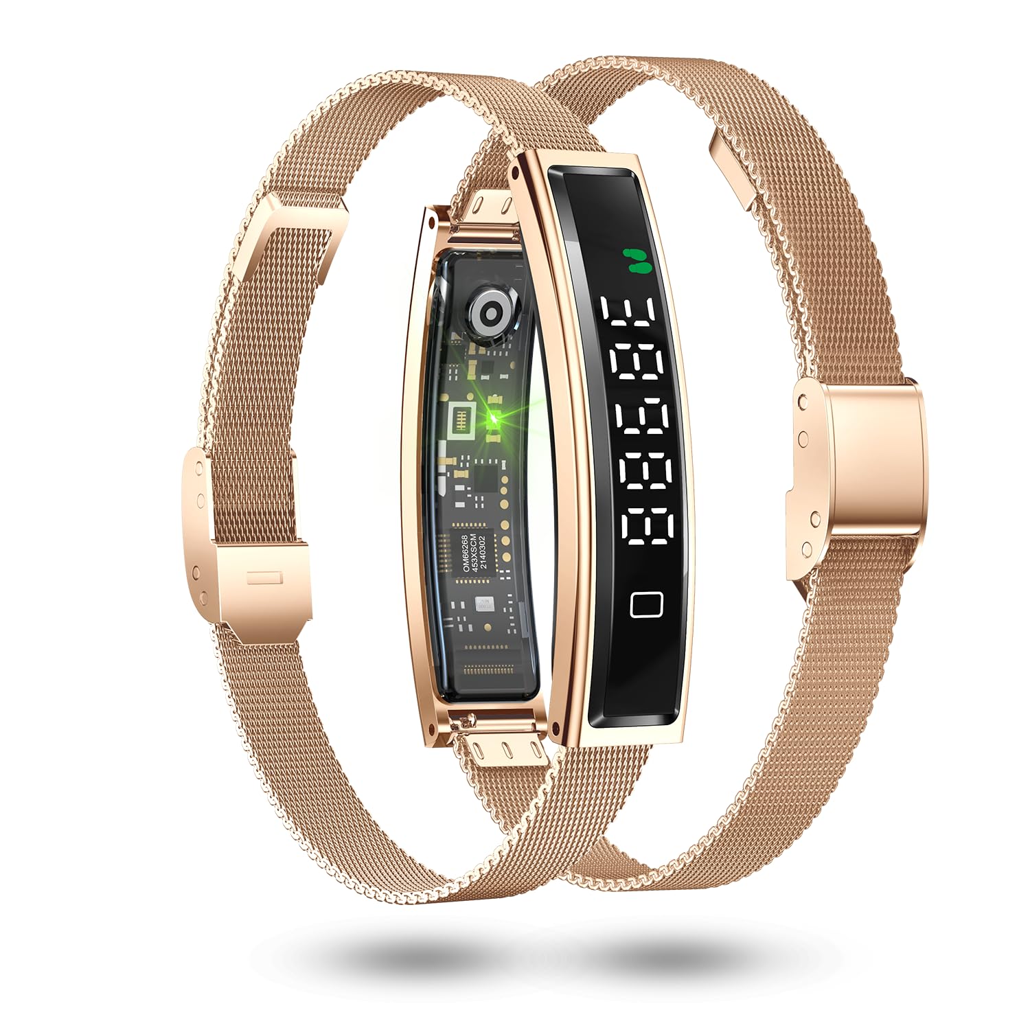 Fontastic Smartband Luxis LED-Display Pulsmesser SpO2 Schlaftracker Schrittzähler BT 5.3 1ATM Metallband Silikonband Roségold