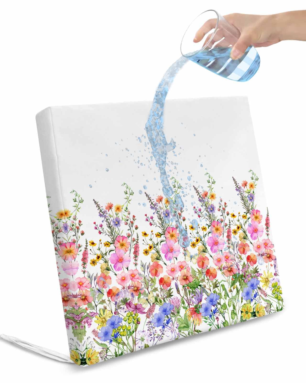 Edwiinsa Colorful Floral Indoor/Outdoor Seat Cushions Cover,Waterproof Patio Chaise Lounge Cushion Cover for Beach Pool Side Chair Cushions 22x22x4 Pieces Spring Botanical Flower Leaves Hreb