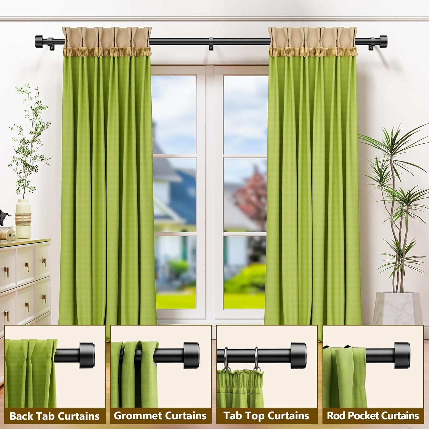2 Pack Curtain Rods for Windows 32-144 Inch, 1 Inch Adjustable Black Curtain Rod Set with Brackets, Easy Install