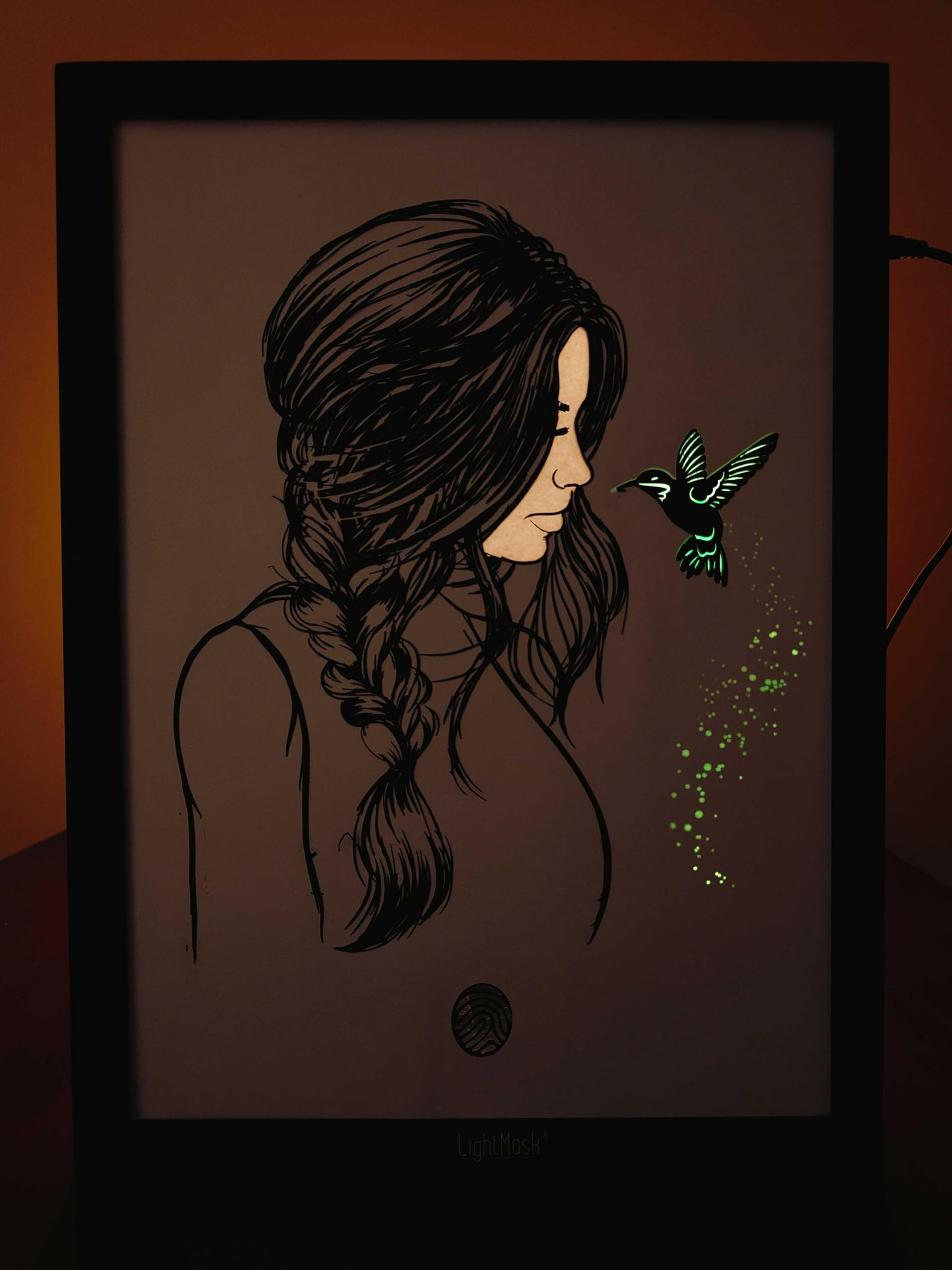 LightMask Girl & Hummingbird LED Shadow Box | 11.6x15.6 Inch Light-Up Wall Art – Handmade Decorative Shadowbox Frame with LED for Home, Bedroom & Gifting