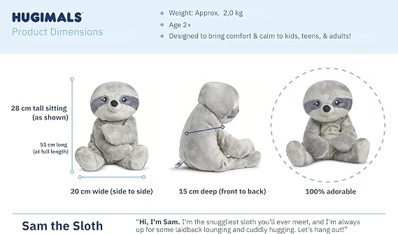 HUGIMALS Weighted Sensory Plush - 2kg Calming Stuffed Animal For Kids & Adults - Removable Weight, Washable, Deep Pressure Stimulation