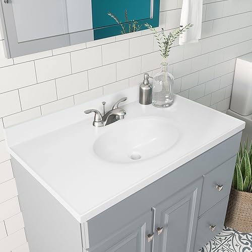 Miniatura 239 de Top de tocador de mármol cultivado de 19 pulgadas con protector contra salpicaduras, embalaje mejorado, remolino de marfil - Design House, 586263