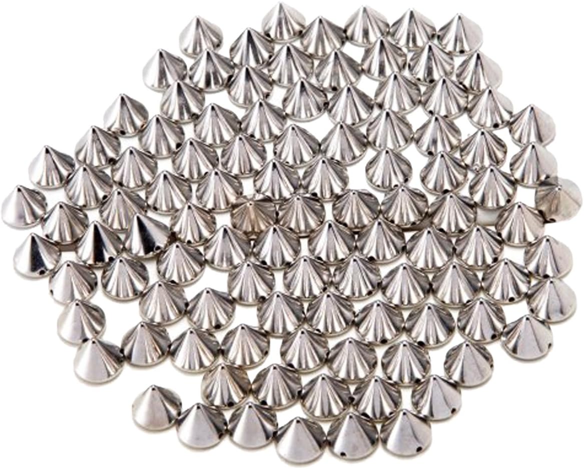 AIYUE 100pcs 10mm Silver Acrylic Bullet Spike Cone Studs, Beads, Sew On, Glue On, Stick On, DIY Garments, Bags & Shoes Embellishment