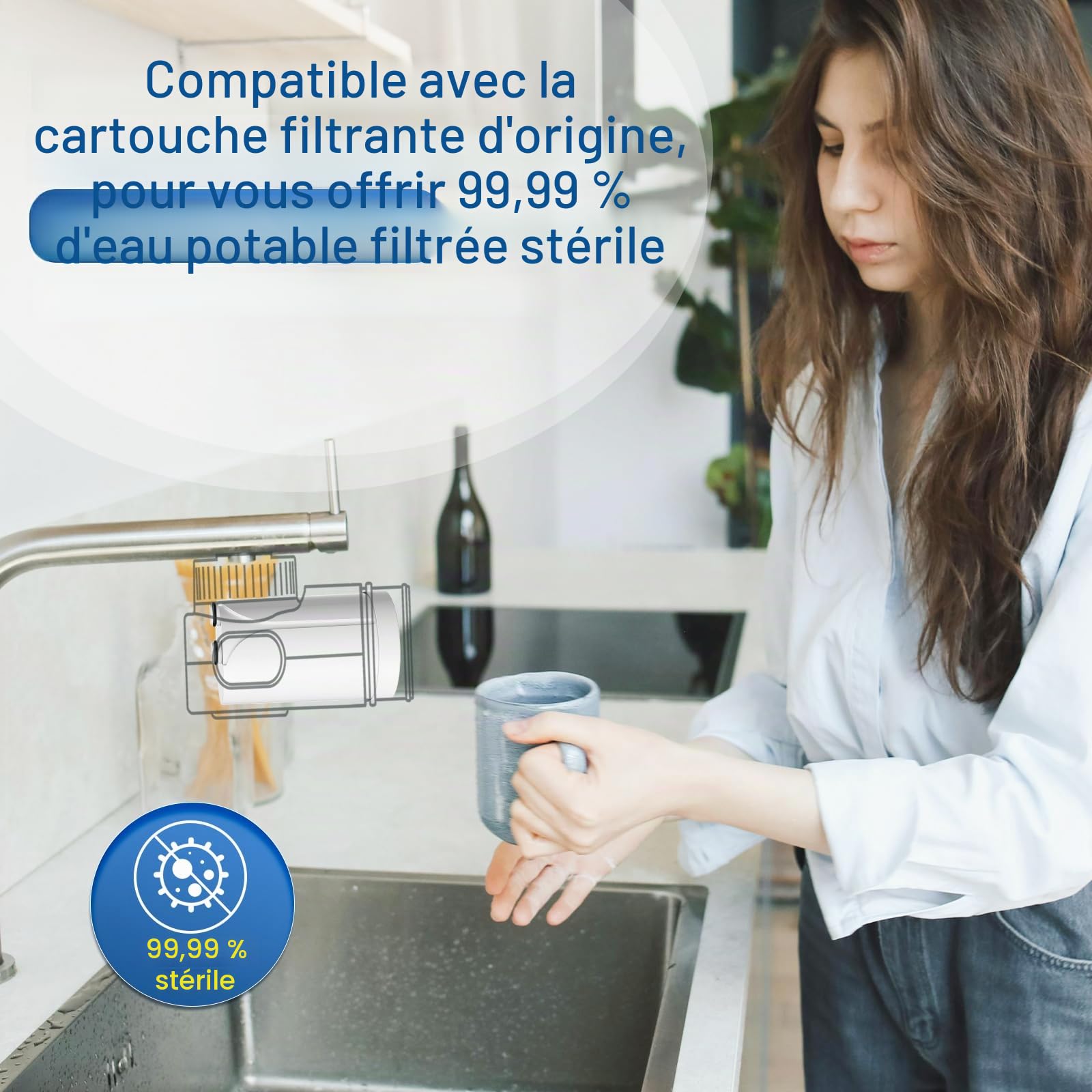 GOLDEN ICEPURE Brita On Tap Pro V-MF ，Brita Filtre Robinet pour Système de Filtration sur Comptoir 600l，paquet de 4