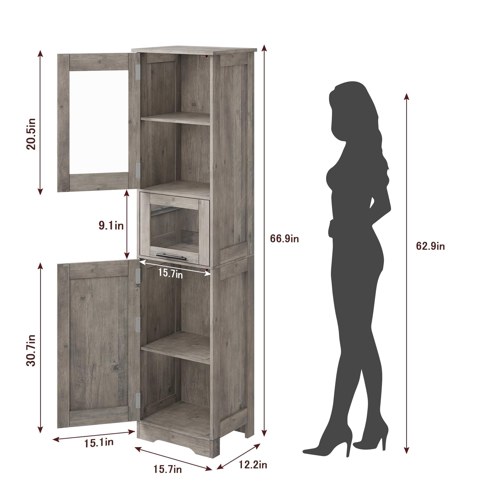 Armario Auxiliar Estrecho 170cm para Recibidor y Baño Madera