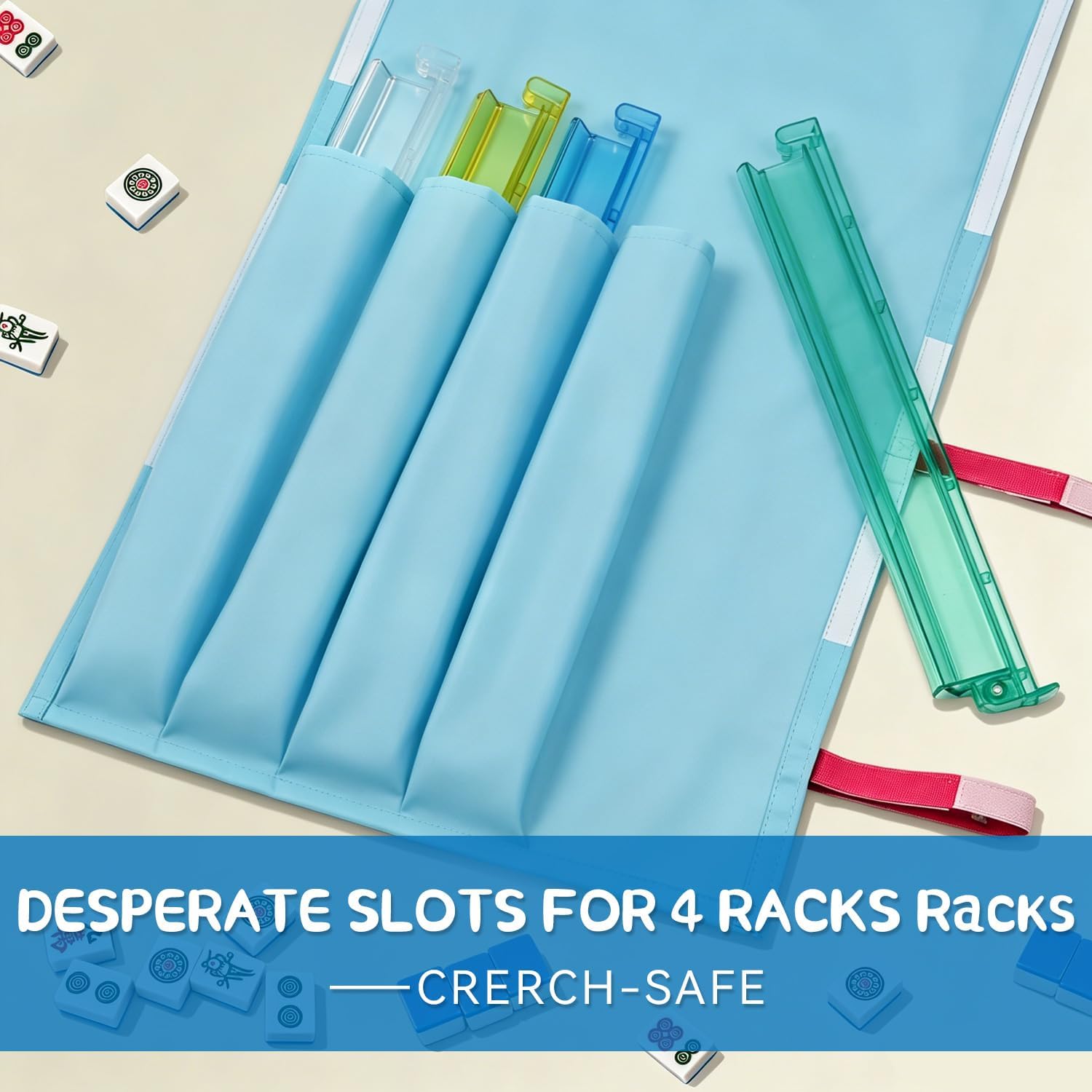 Mahjong Rack Bag Fits 4 Mahjong Racks with Pusher, Protective Mahjong Storage Bag Keeps Mahjong Racks Safe and Organized for Travel | Club | Game Night | New Players Gifts, Blue image 5