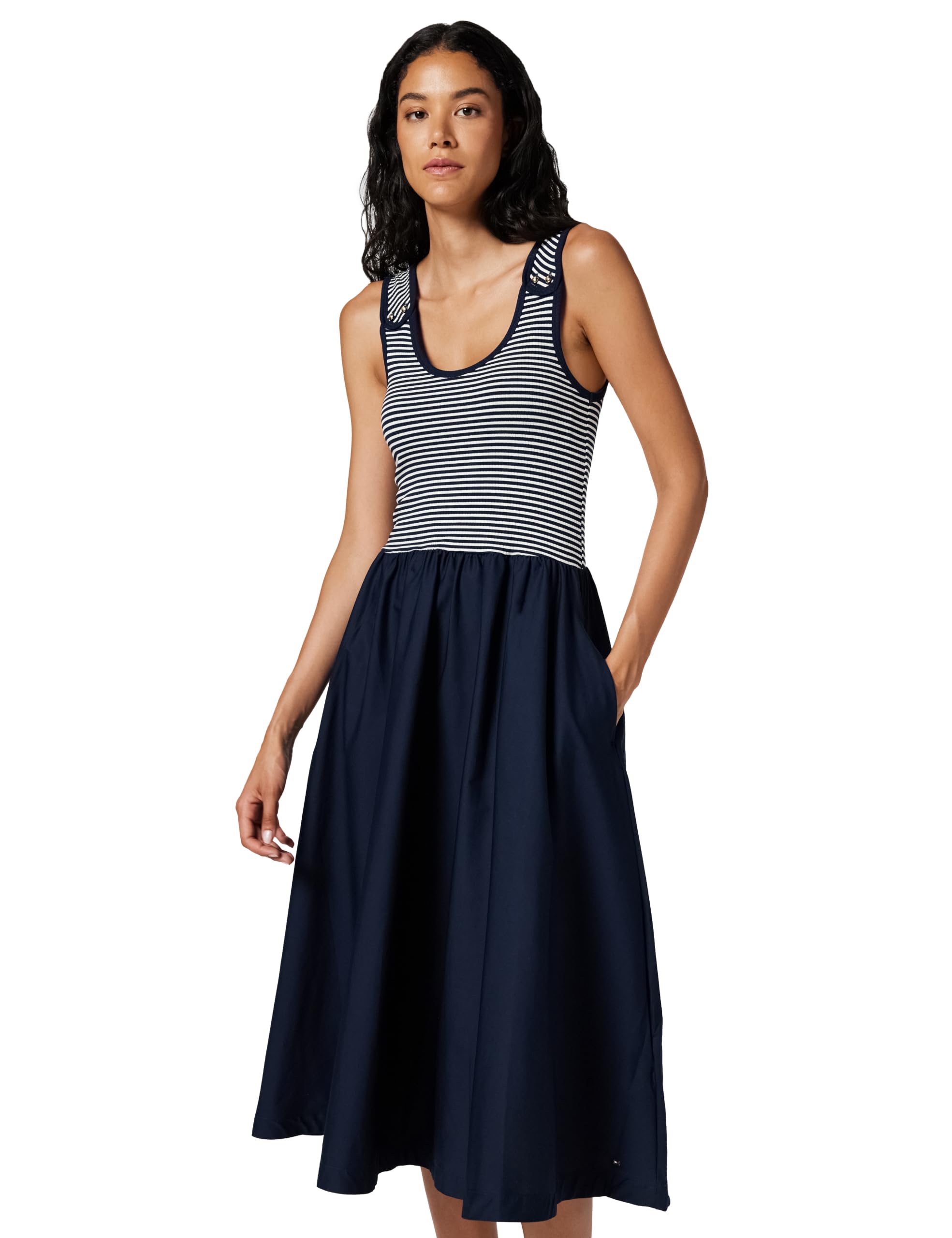 Tommy Hilfiger Damen 5x2 Rib Mix Media Dress Ww0ww49939 Ausgestelltes Kleid (1er Pack)