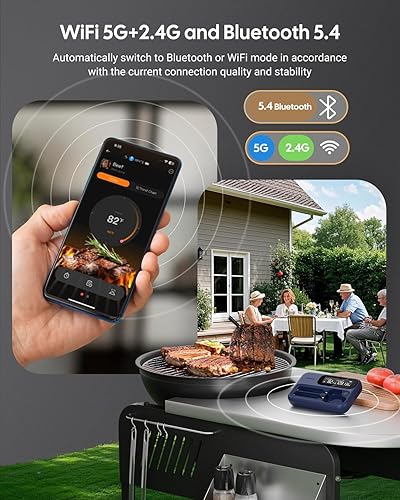 Miniatura 2 de Termómetro inalámbrico para carne, doble sonda para ahumador, Fitflavor 5G WiFi termómetro de carne Bluetooth para parrilla, barbacoa, sonda