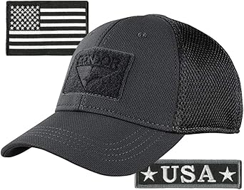 Condor MESH Fitted Tactical Cap Bundle - U.S.A. & USA Flag Patch - Choose Size