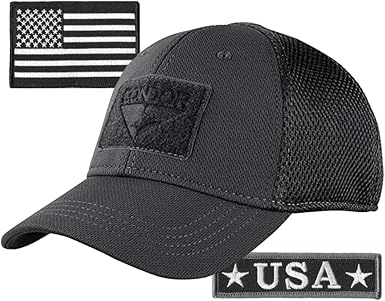 Condor MESH Fitted Tactical Cap Bundle - U.S.A. & USA Flag Patch - Choose Size
