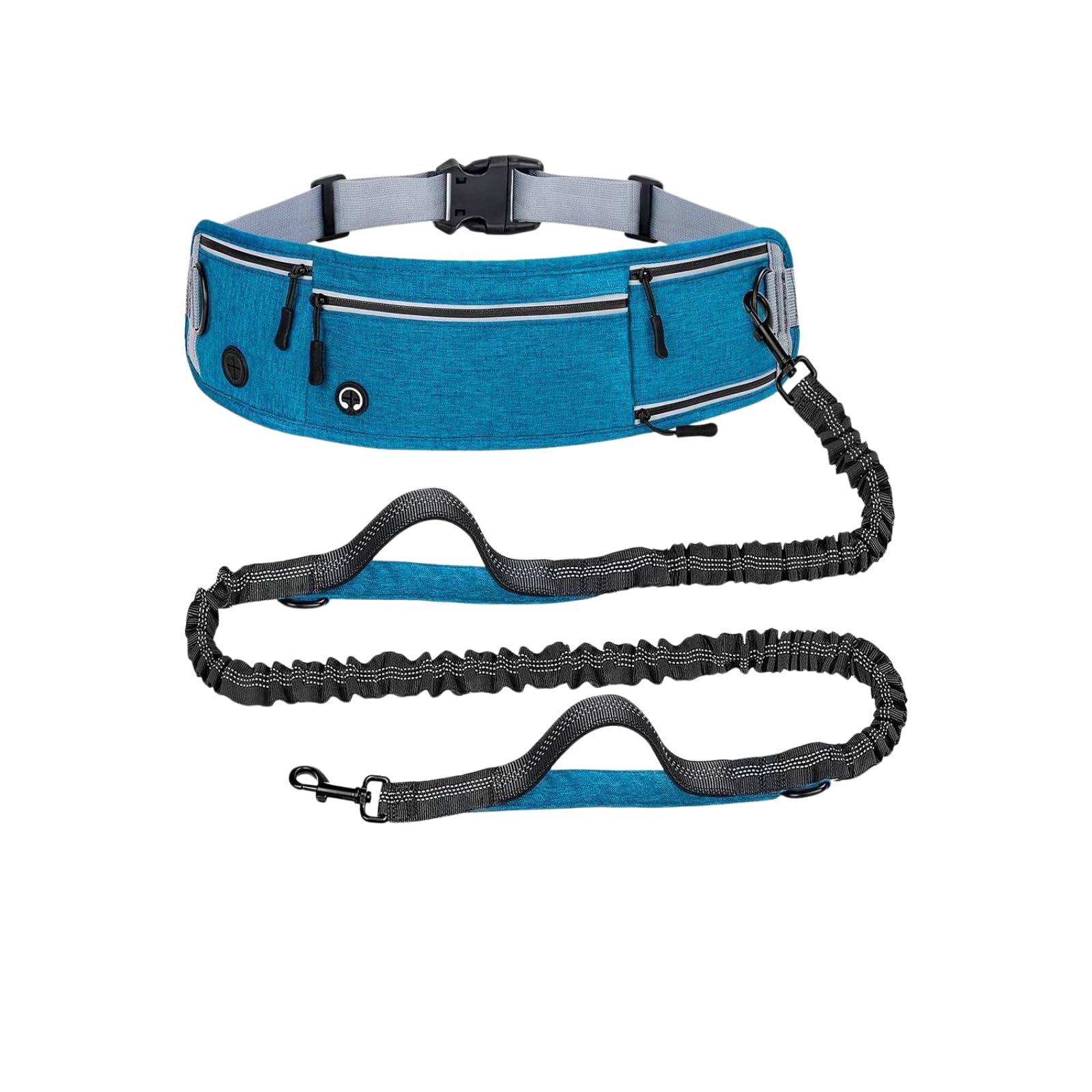 Laisse Mains Libres Ceinture Ajustable Sac Banane, Anti-Traction Réfléchissante Double Poignée Grands Chiens, Jogging Randonnée Cyclisme,Bleu