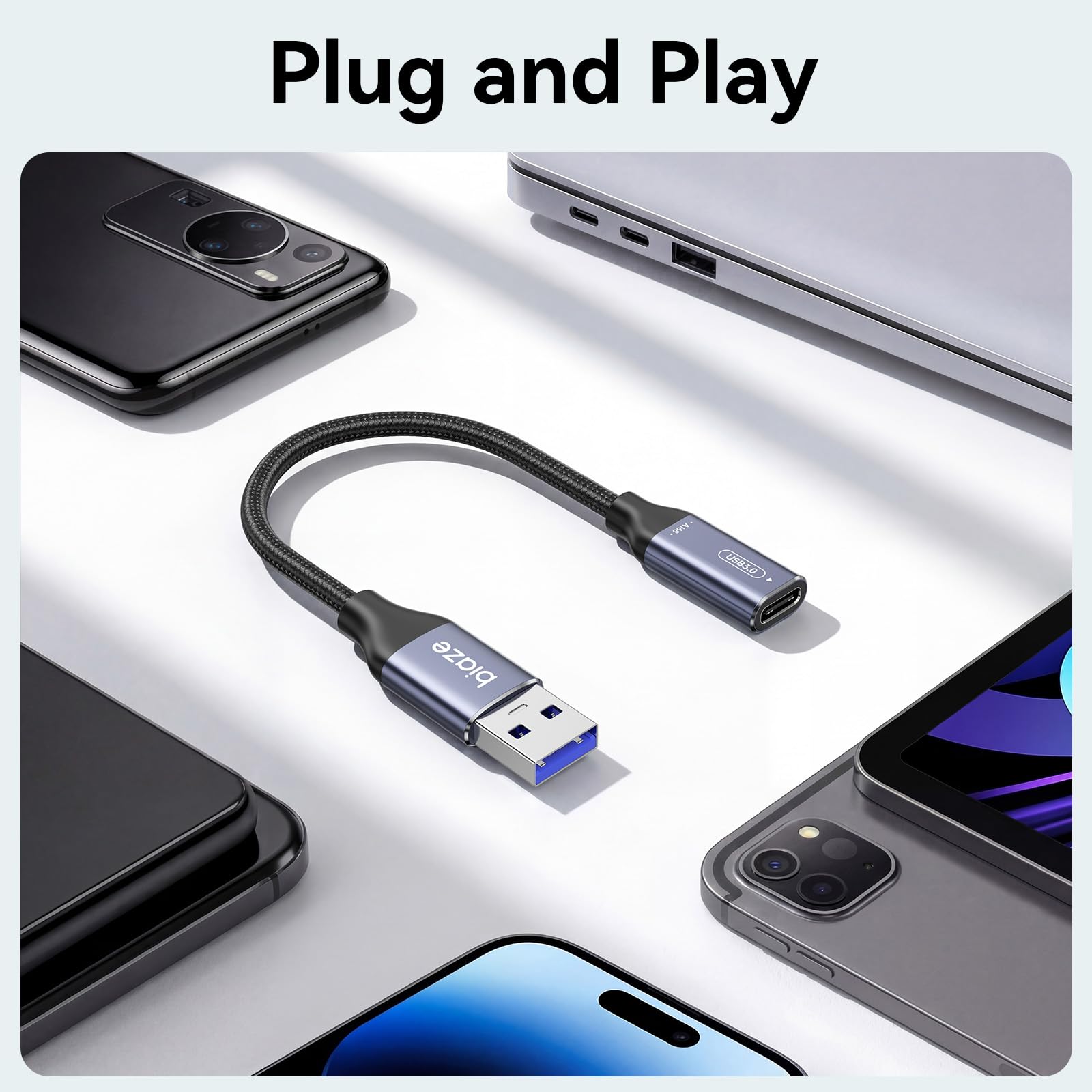 Adaptador USB C hembra a USB macho, adaptador USB A a USB C con transferencia de datos de 10 Gbps y carga para laptop, PC, disco flash, Quest Link, cargador