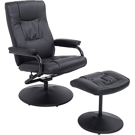 HOMCOM Executive Recliner Chair High Back Swivel Armchair Lounge Seat w/Footrest Stool (Black)