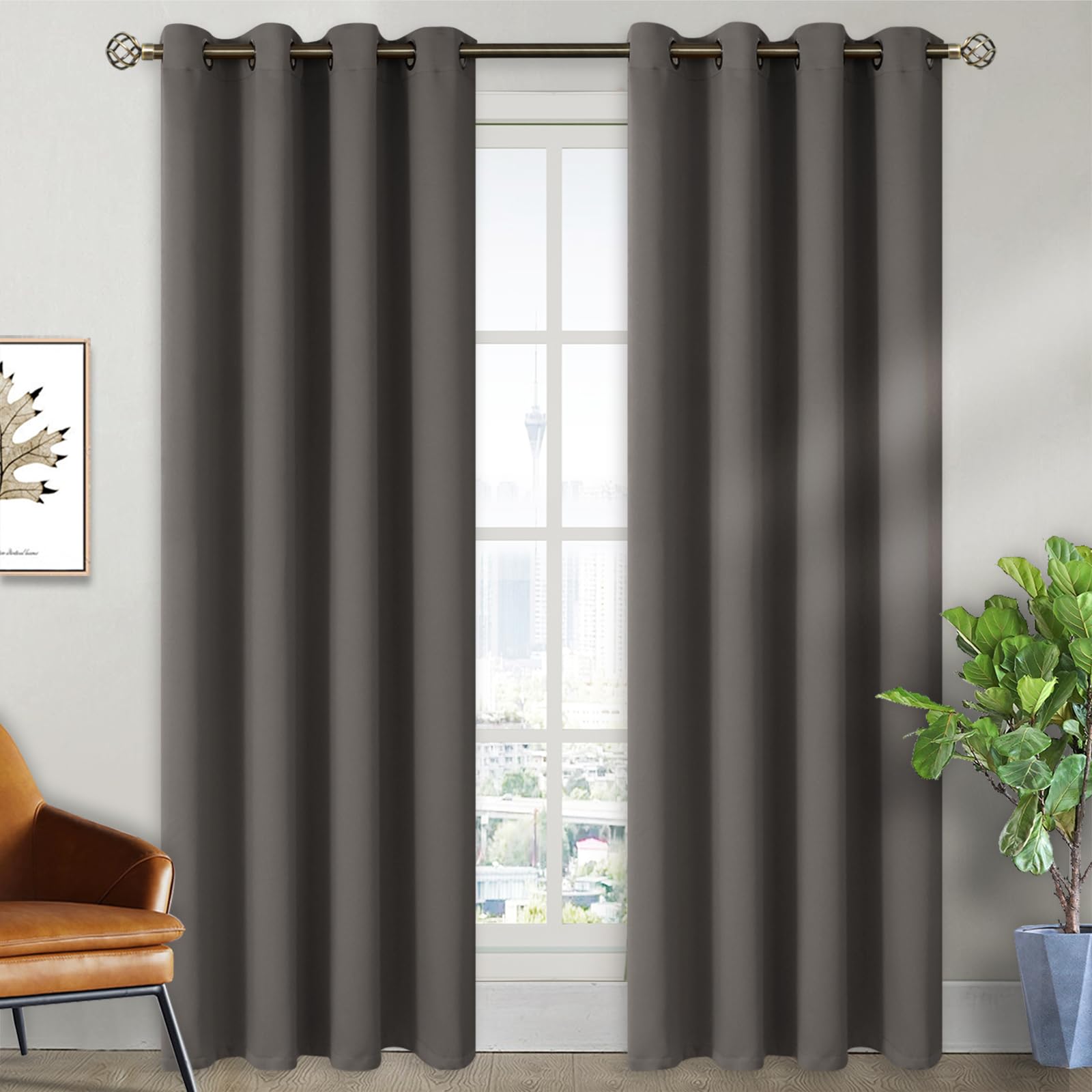 BGment Blackout Curtains for Bedroom - Grommet Thermal Insulated Room Darkening Curtains for Living Room, Set of 2 Panels (52 x 84 Inch, Grey)