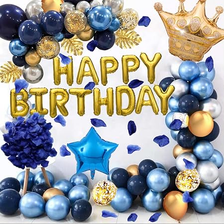 Amazon Ganke ブルーゴールド 誕生日 飾り付け 風船 装飾 バースデー ガーランド バースデー パーティー 祝い風船 バルーンアーチ Happy Birthday バルーン バースデー バルーン 青い色 王冠 風船 男女兼用 風船 バルーン おもちゃ