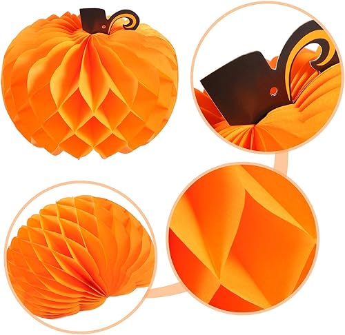 Miniatura 4 de JOVITEC Paquete de 14 calabazas de panal de abeja para decoración de mesa de Acción de Gracias, de 10.2 pulgadas, decoración de calabaza colgante de