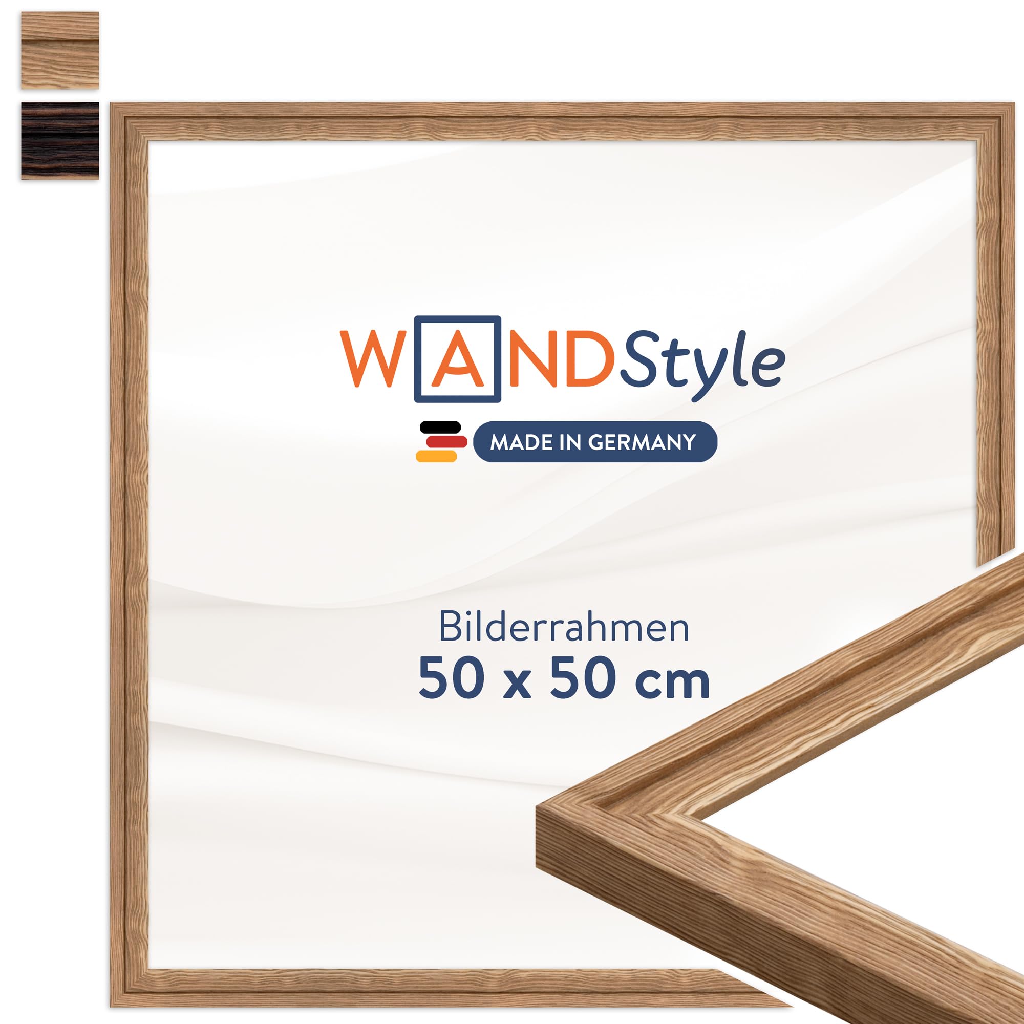 WANDStyle Bilderrahmen 50x50 Eiche, rustikaler Bilderrahmen Holz 50x50 cm | Hochwertiger Holzbilderrahmen, Posterrahmen zum Aufhängen, Rahmen 50x50 cm, Fotorahmen H025 - Made in Germany