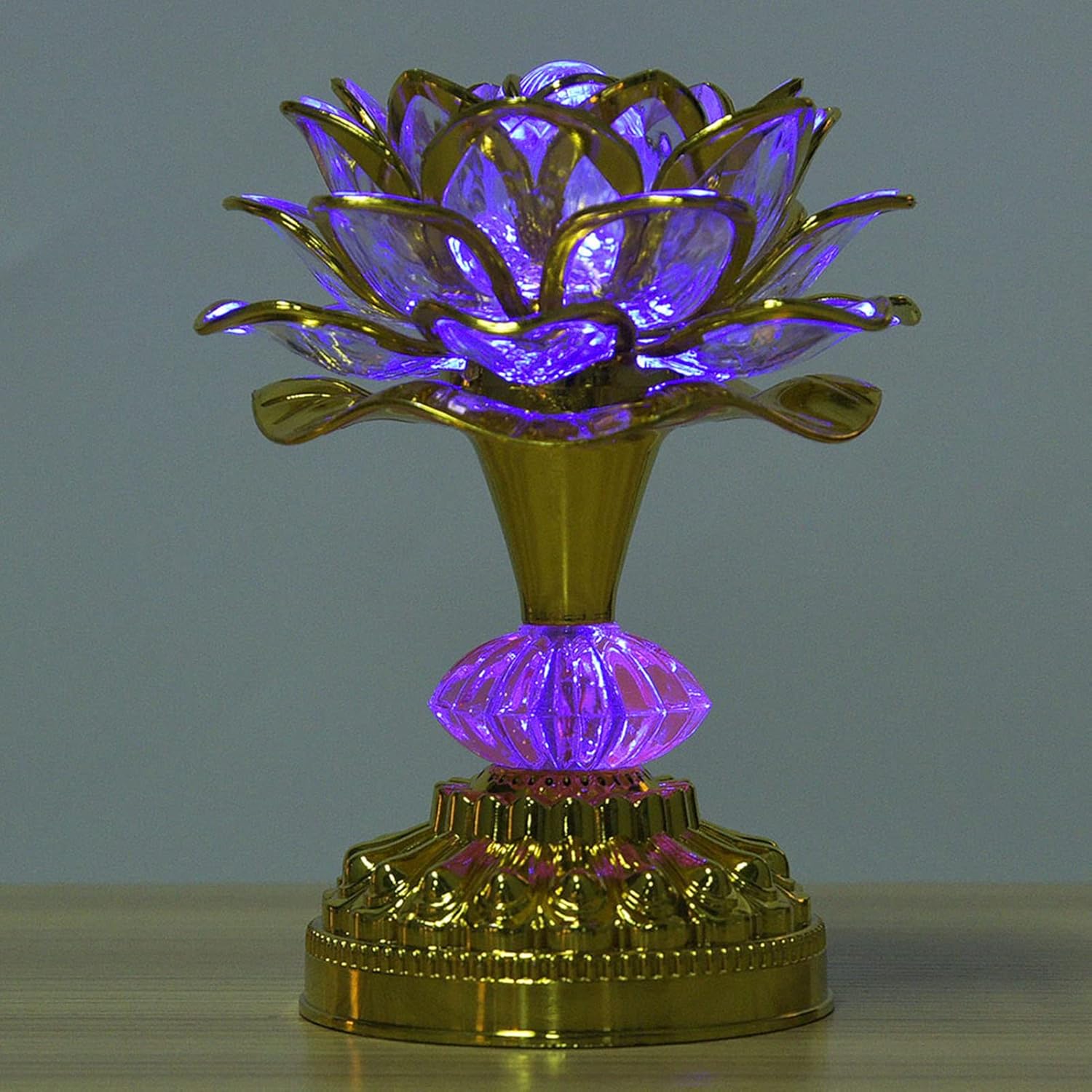 Oumefar Lotus Buddhist Lights LED Multi-Color Buddhist Lotus Lamp with 13 Different Buddhist Songs Prayer Faith US Plug(Golden) Lamp