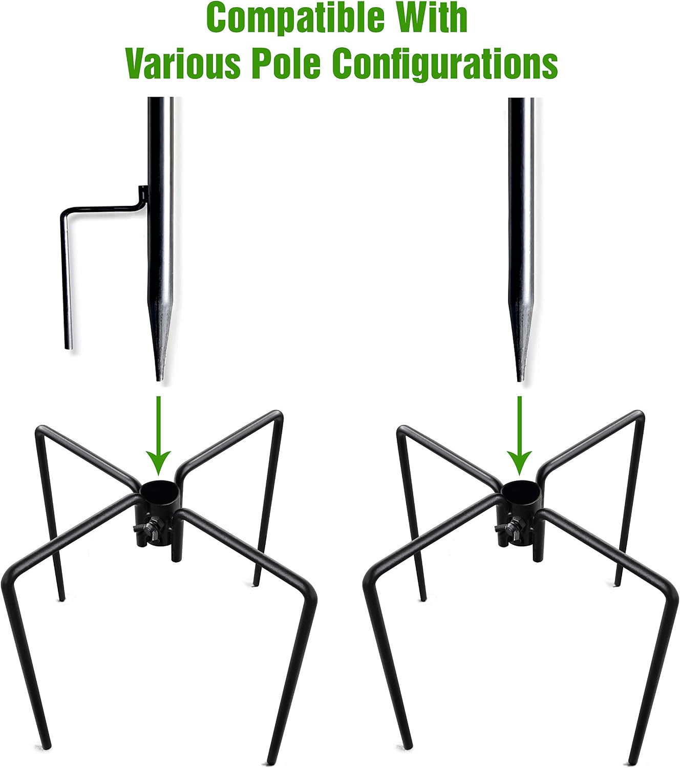 Pole Stabilizer Stand Base with 4 Prongs for 1/2" or 3/4” Freestanding Poles – for Hanging Bird Feeder and Lantern, Outdoor In-Ground Support
