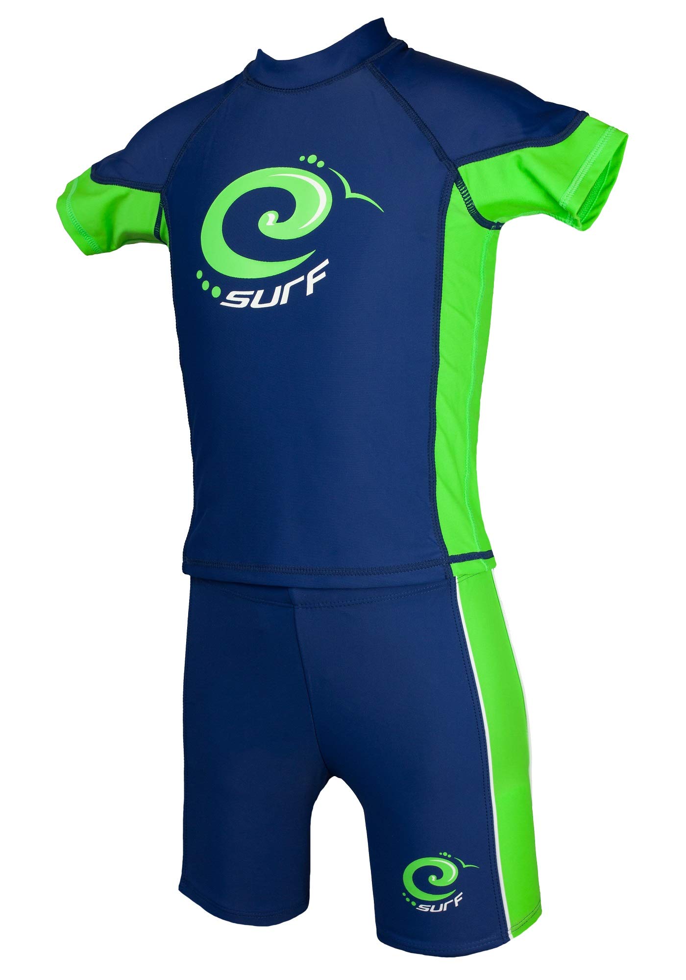 Kidz Swimmers Boys UV Sun Protection Rash Vest and Swimming Trunks UPF 50+ Estate Blue & Jasmine Green 7-8 Years