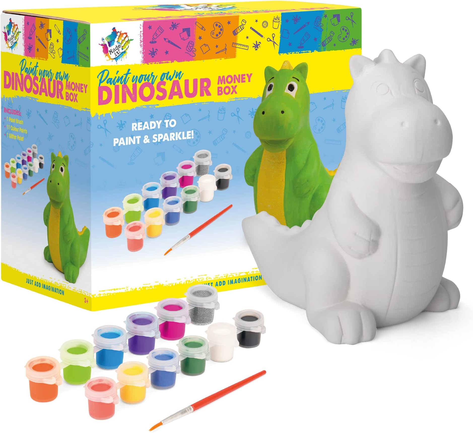 Made It! Dinosaur Ceramic | Painting Set for Kids, Painting Crafts and Arts, 1 Set of Paints and Brush