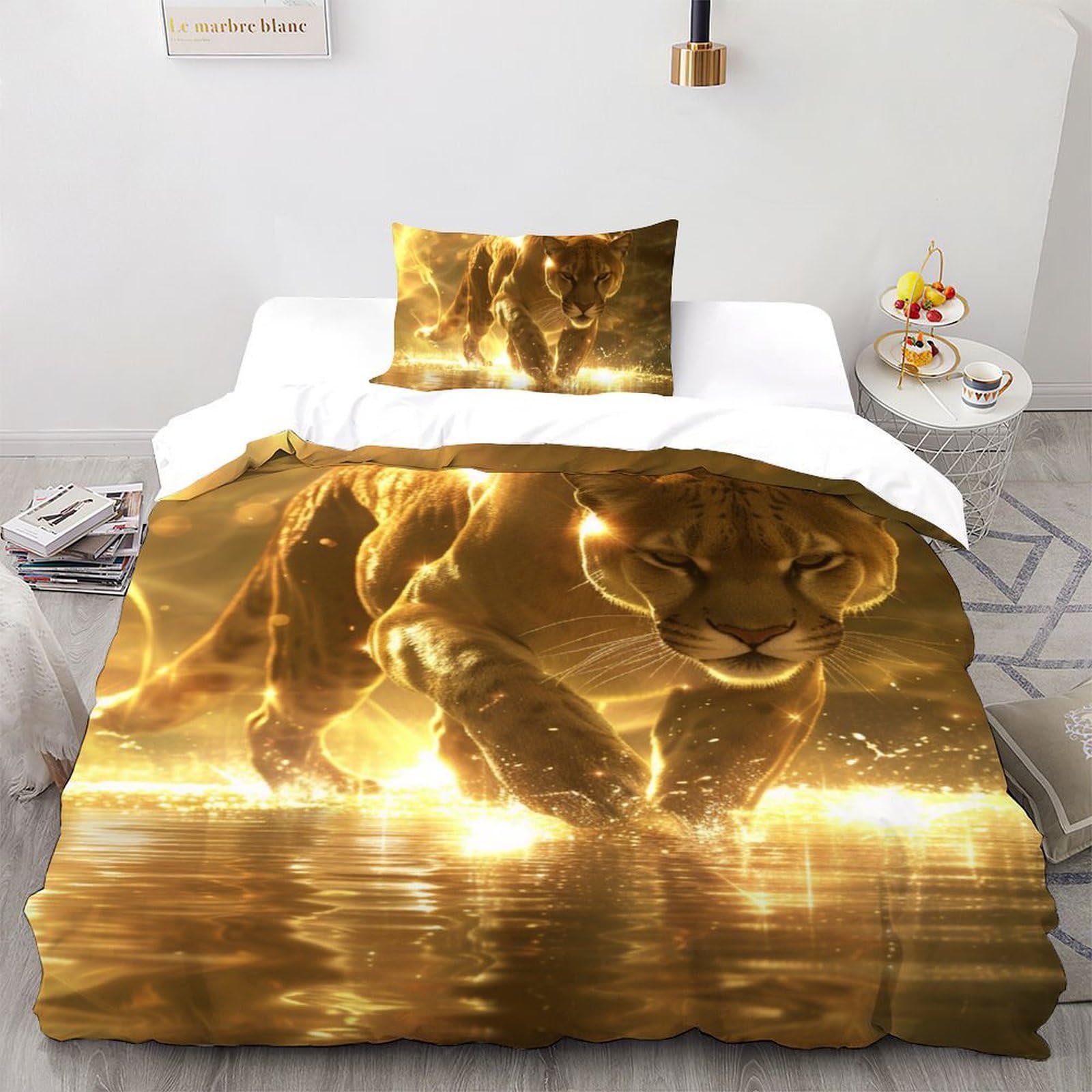 Parure de lit lion housse de couette microfibre 135x200cm zippée anti-plis