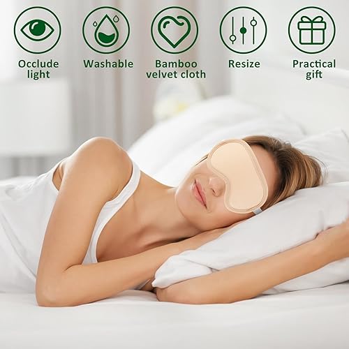 Miniatura 4 de Paquete de 2 envolturas de aceite para ojos, envoltura reutilizable de franela de bambú natural con correa elástica ajustable, suave y cómoda, menos