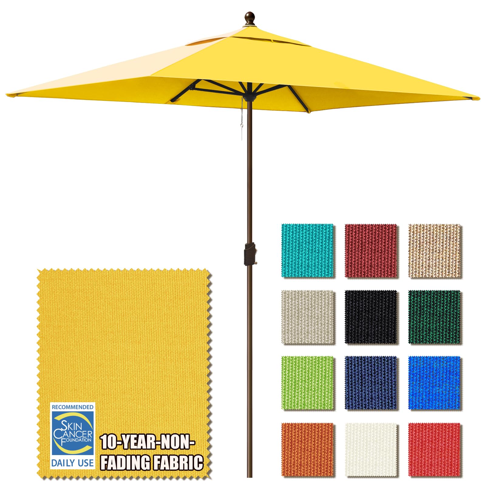 EliteShade USA 10-Year-Non-Fading 6.5x10Ft Rectangular Market Patio Umbrella, UPF 50+ UV Protection Performance Sun Umbrella, Heavy Duty Commercial Grade Outdoor Table Umbrella with Crank, Windproof Vented Top for Garden, Pool, Deck and Outdoor Playsets, Sunflower Yellow