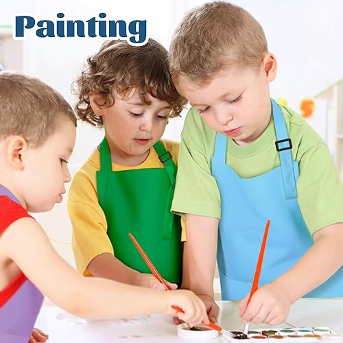 Miniatura 5 de 30 delantales para niños a granel ajustables con bolsillos para niñas, pintura, cocina, hornear (15 colores, L)
