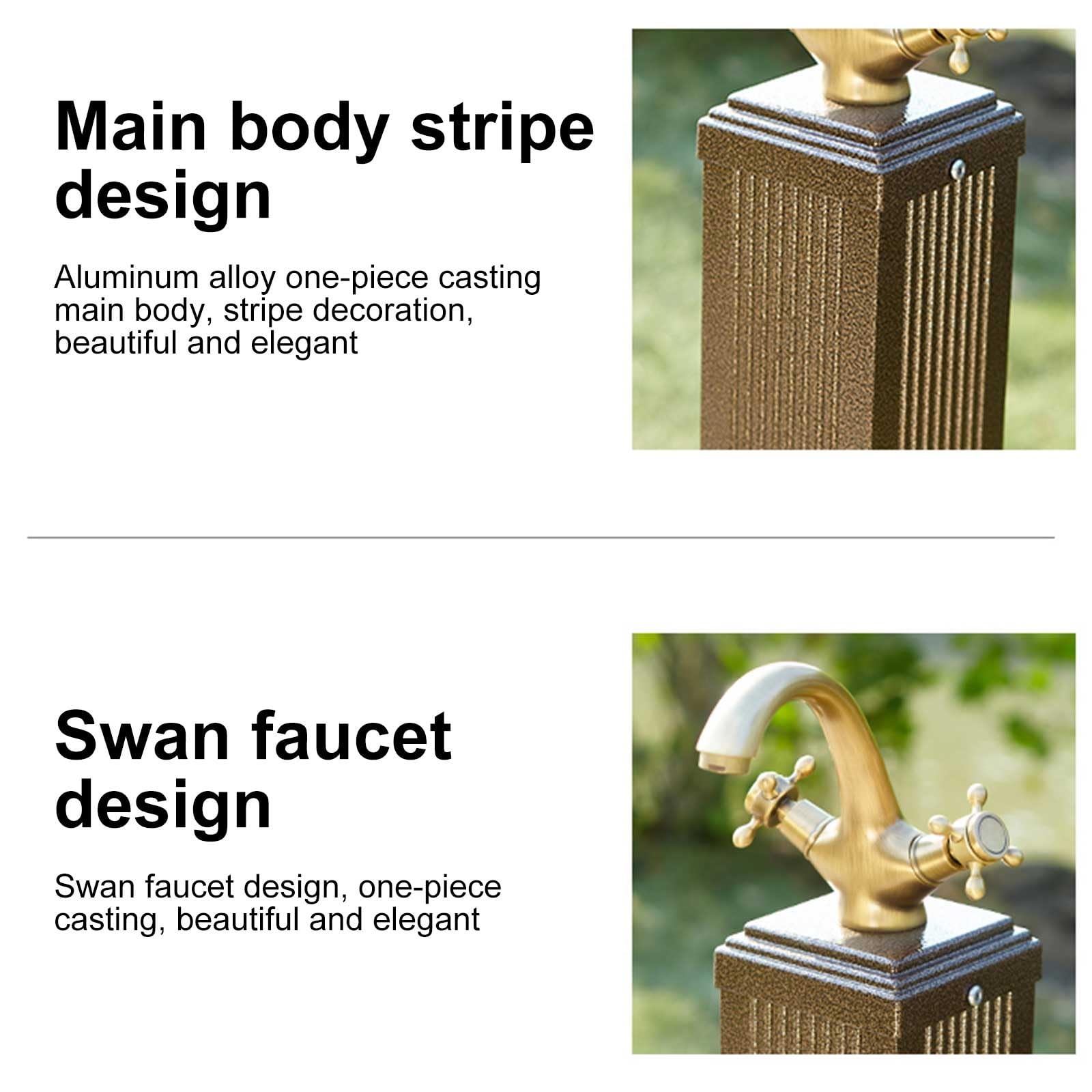 Generisch Vertikaler Gartenwasserhahn mit Frostschutzmittel, Kalt- und Warmwasseranschluss, robuste Wassersäule für Gartenbewässerung und -Reinigung – Schwarz