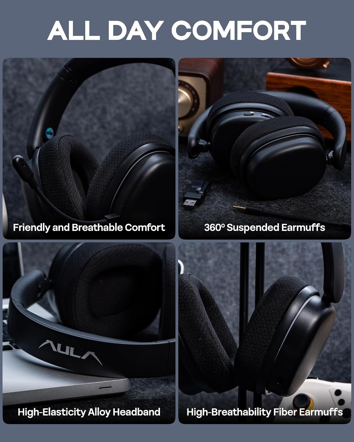 EPOMAKER X Aula G7 Pro Wireless Gaming Headset, Dual Mode BT5.3 & 2.4GHz, 7.1 Surround Sound, 80+ Hour Battery, RGB Light, with Noise Canceling Mic for PS5, PS4, Switch, PC (Black) - Image 4