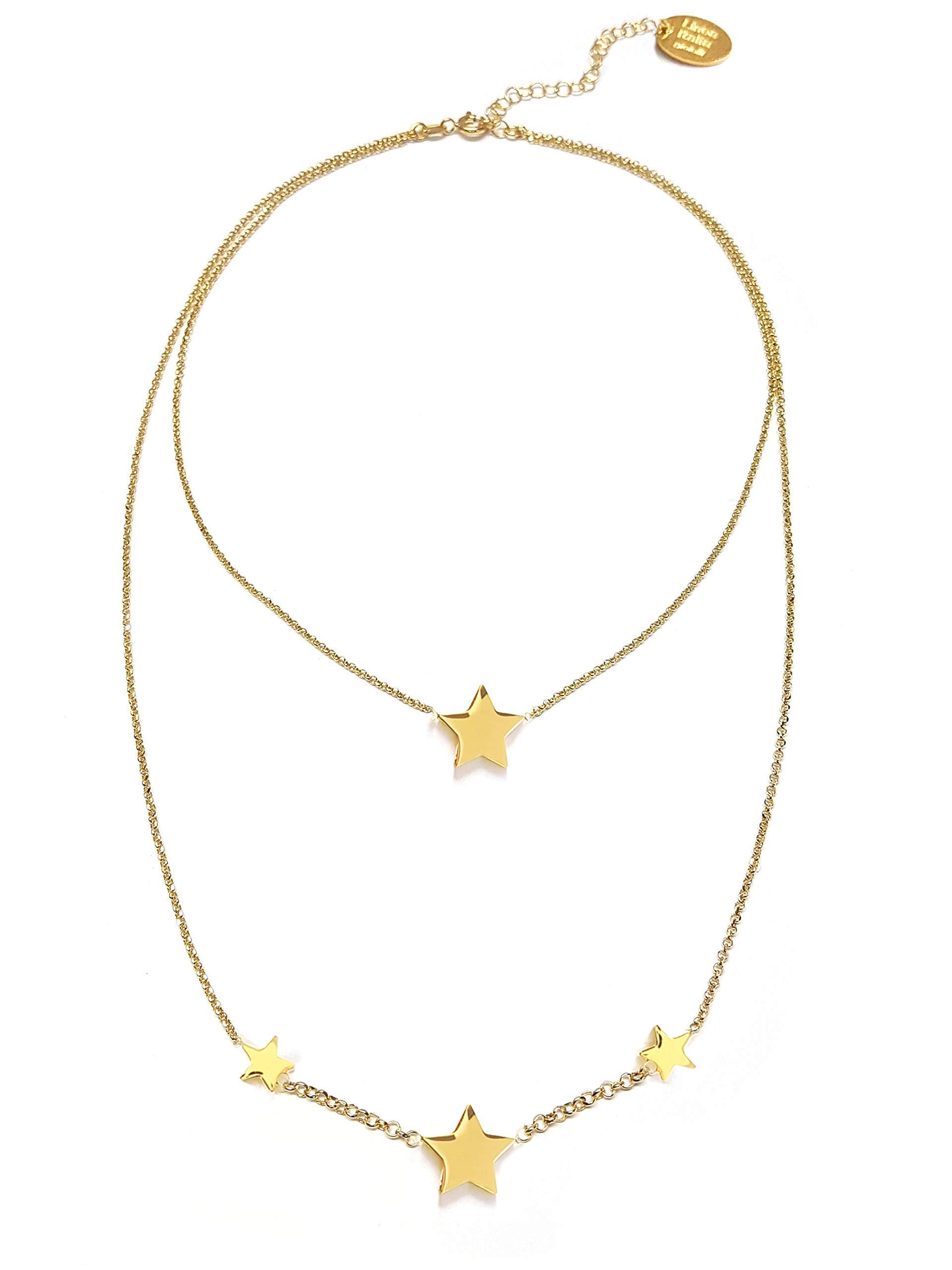 Linea Italia Gioielli - Collana per Donna a Due Fili in Argento 925 Placcato Oro con Stelle - Made In Italy