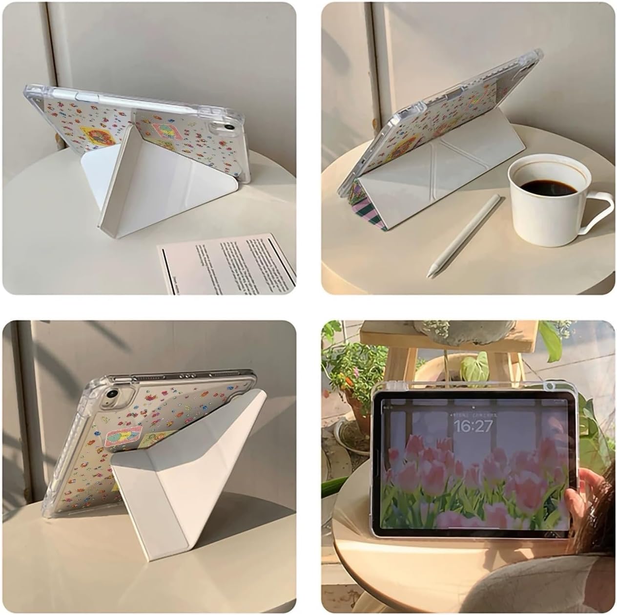 Trifold Stand Auto Sleep/Wake Leather Folio Case with Pencil Holder for Apple Patchwork Gingham Plaid Floral Bear Print Retro Vintage Girl (for iPad mini 8.3-inch 6th Generation 2021)