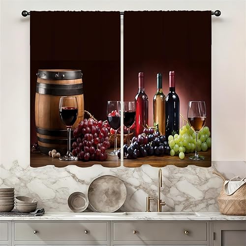 Miniatura 47 de Rusitc - Cortinas de cocina de algodón para granja, 27.5 pulgadas de ancho x 39 pulgadas de largo, 2 paneles con bolsillo para barra, estilo retro,