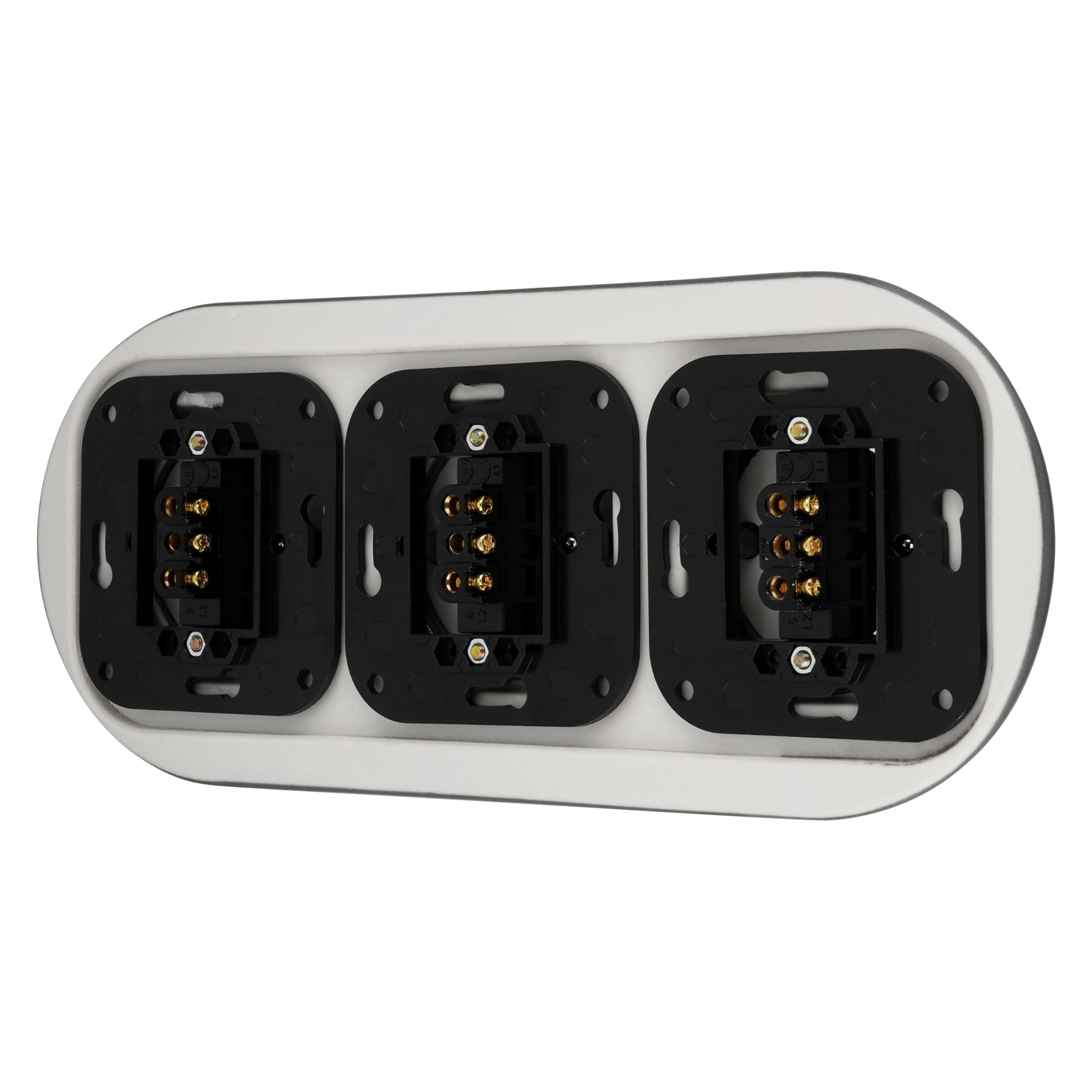 Unterputz Porzellan Retro Schalter, 3-fach, All-in-One, SET Serie PR1 dunkelgrau