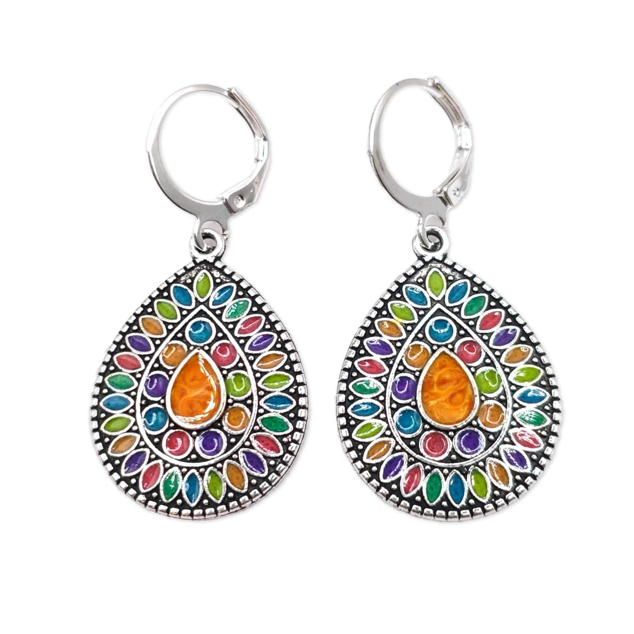 Farbenfrohe Boho Ohrringe mit Creolen - Bunt Böhmischer Schmuck für Frauen - Damen Ethno Ohrhänger – Vintage Hippie Schmuck – Leicht & Geschenkbereit in Geschenkbox