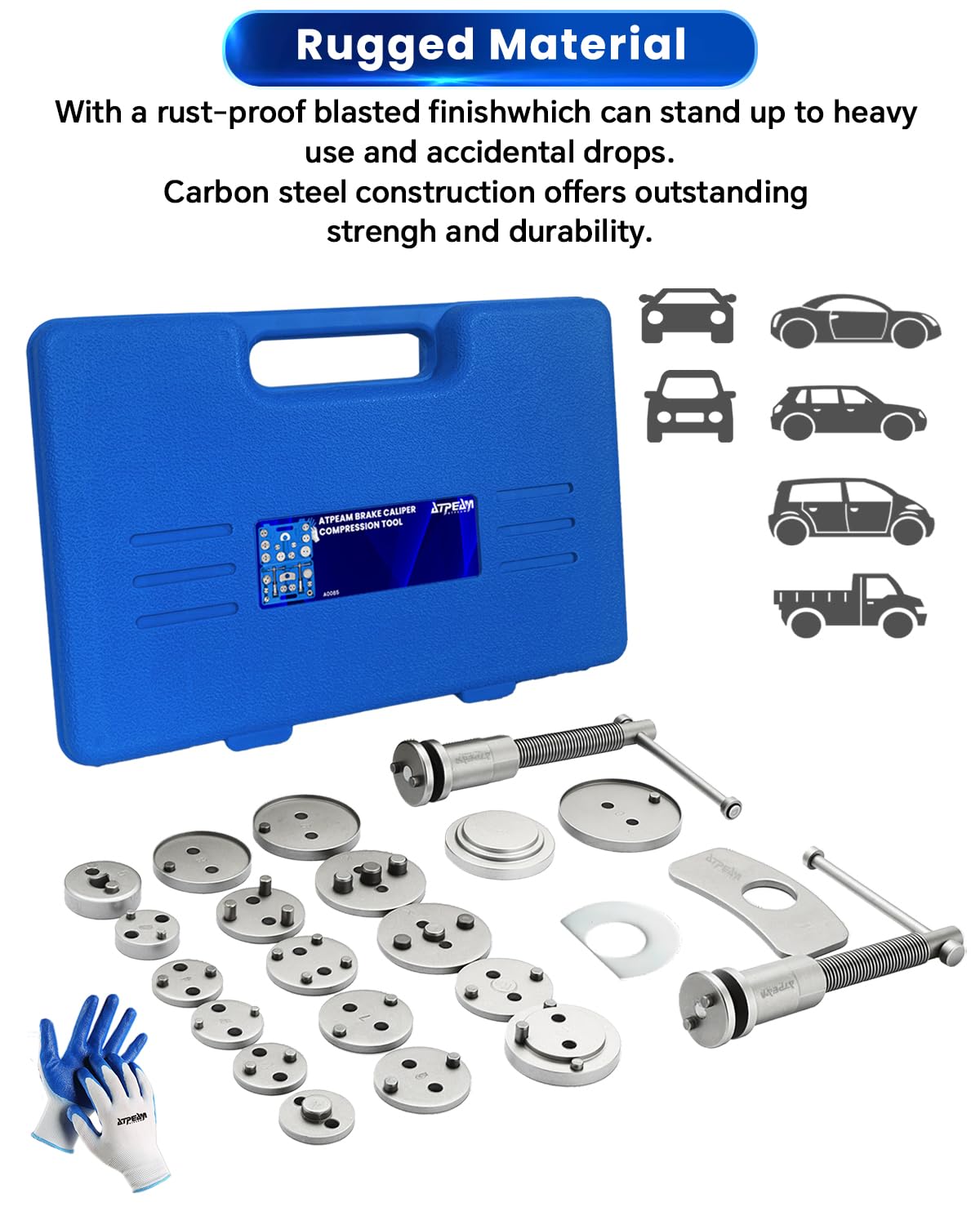 ATPEAM Kit Repousse Piston Frein 25 Pièces, Outils de Repousse Piston Frein Arrière avec Adaptateurs et Mallette, Inclus Gants Bleus et Blancs