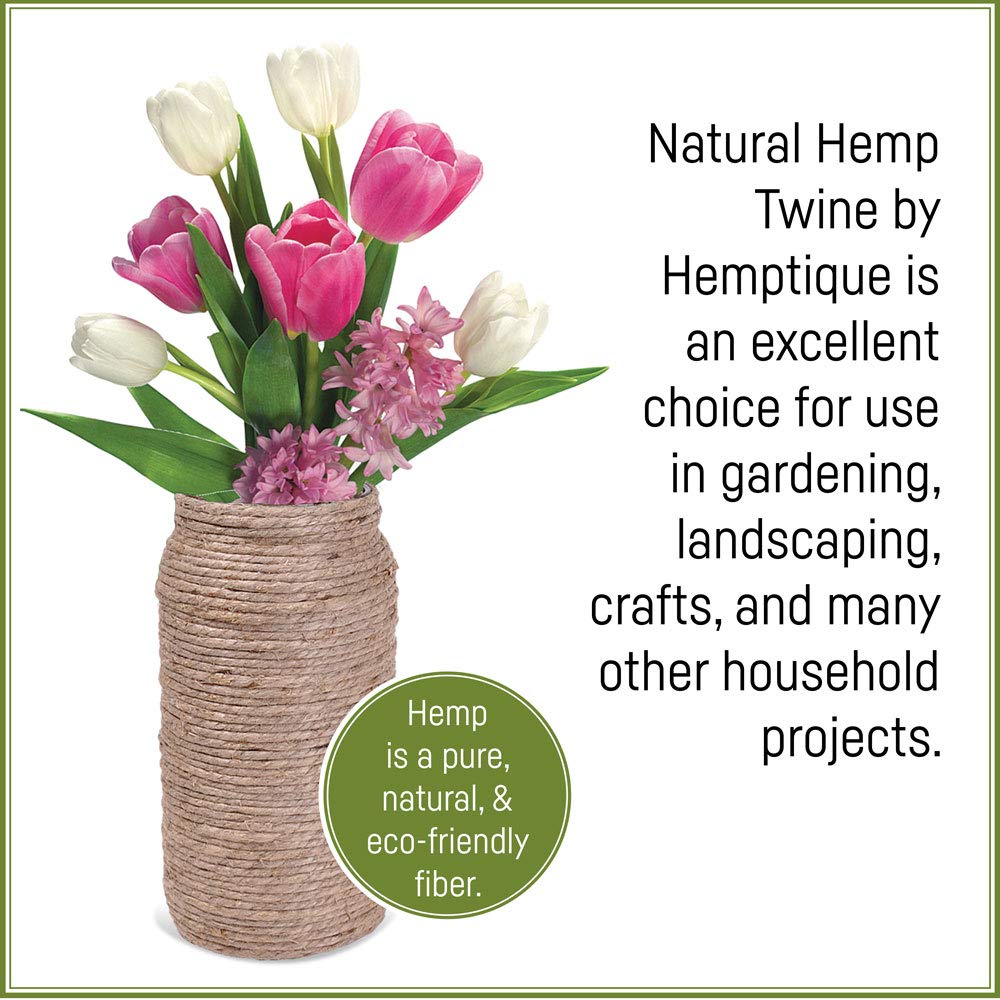 Hemptique 100% Natural Hemp Gardening Cord #HGB100-NA - Crafters and Gardeners Number 1 Choice - Made with Love - Great for Macramé, Fastening Your Garden, & Household Plants - Natural 2.5 mm