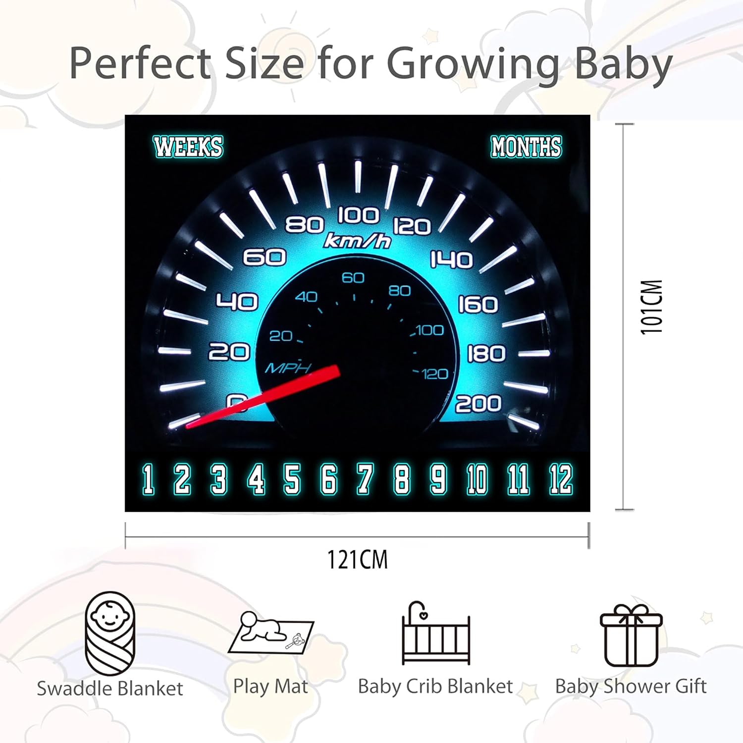 Racing Car Baby Monthly Milestone Blanket Rally Speedometer Sports Style Photography Props Newborn Boy, 48x40in Soft Flannel Baby Shower Age Growth Tracker with Bonus Maker BTLSSS43 - Image 2