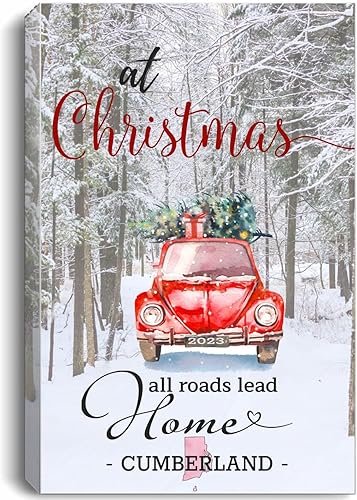 Lienzo decorativo de pared de Navidad de 16 x 24 pulgadas para decoración del hogar, Cumberland Rhode Island RI State  En Navidad, todos los caminos