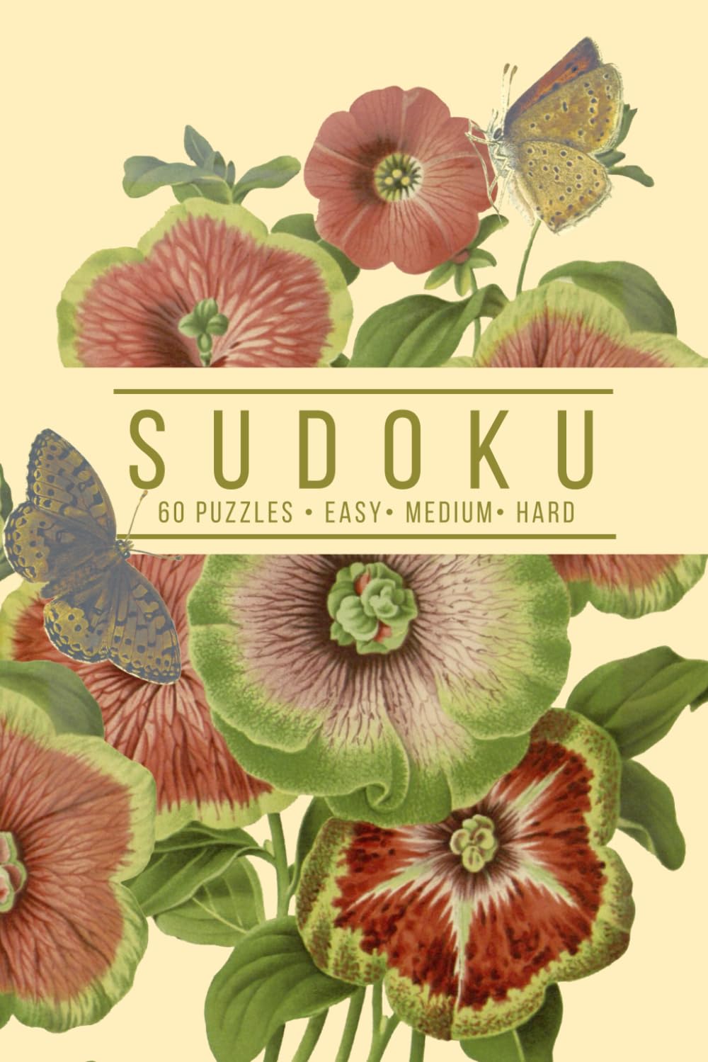 Elegant Sudoku: 60 Puzzles, Easy, Medium, and Hard | One Puzzle Per Page | Butterflies and Fresh Florals Vintage Inspired Cover (Botanical Puzzling)