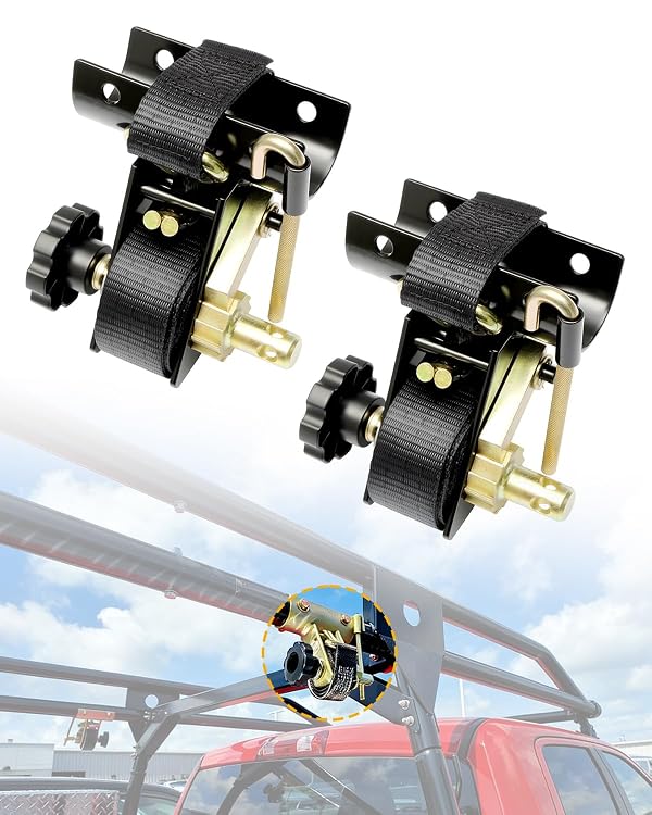 Ladder Rack Ratchet Straps with J-Hook (Pair), 2" Black Round Tube Mount, 1.5" Wide x 7.5' Long Black Retractable Ratchet Tie Down Strap Roof Rack, 500 lbs Load Heavy Duty,Cargo Buckle Rack Lock Strap by Gledewen - Used condition - US$34.73