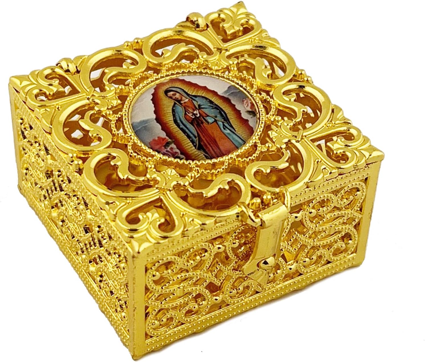 Needzo Our Lady of Guadalupe Small Rosary Box Filigree, 1 3