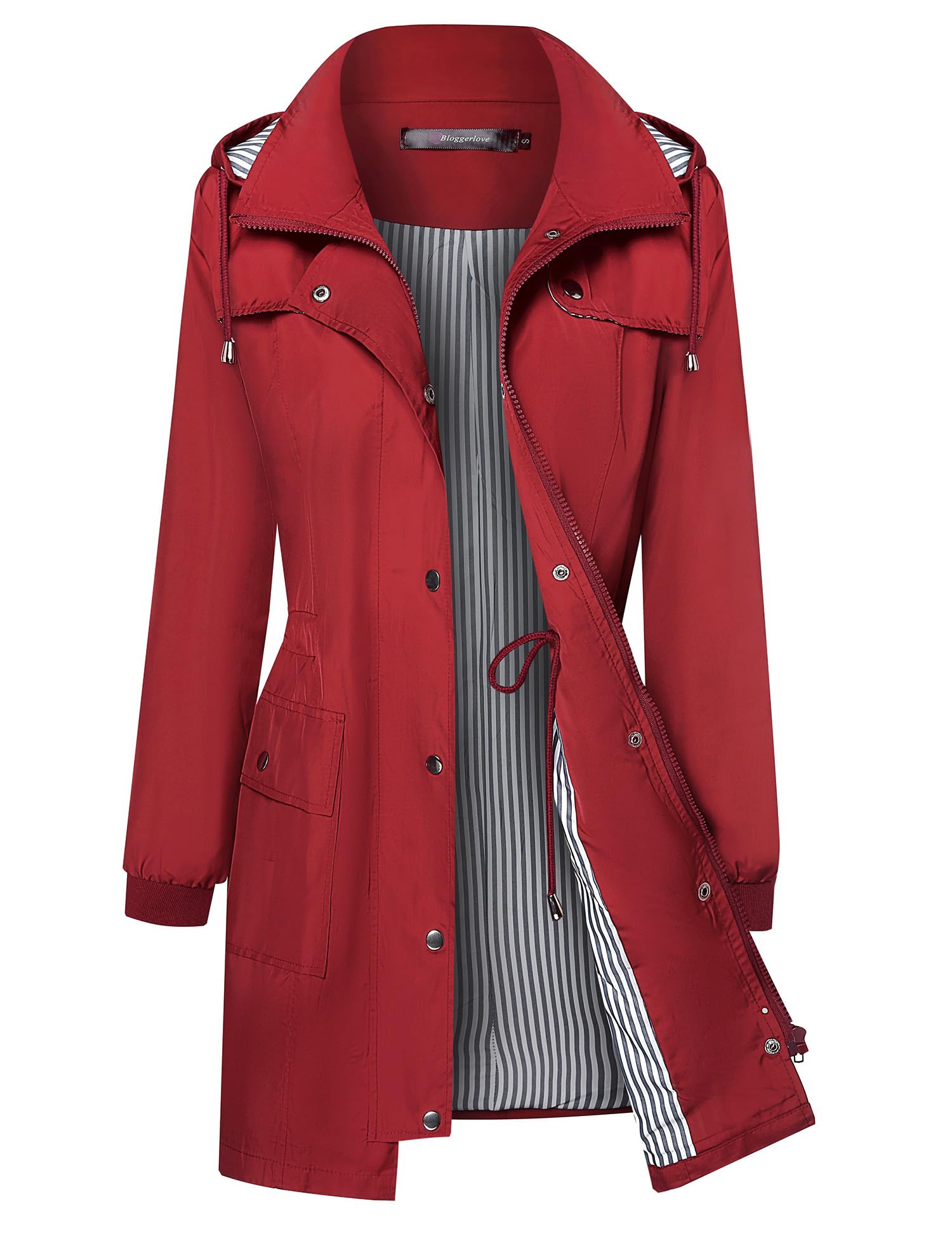 Bloggerlove Rain Jacket Women Lightweight Raincoat Waterproof Windbreaker Striped Climbing Outdoor Hooded Trench Coats S-XXL
