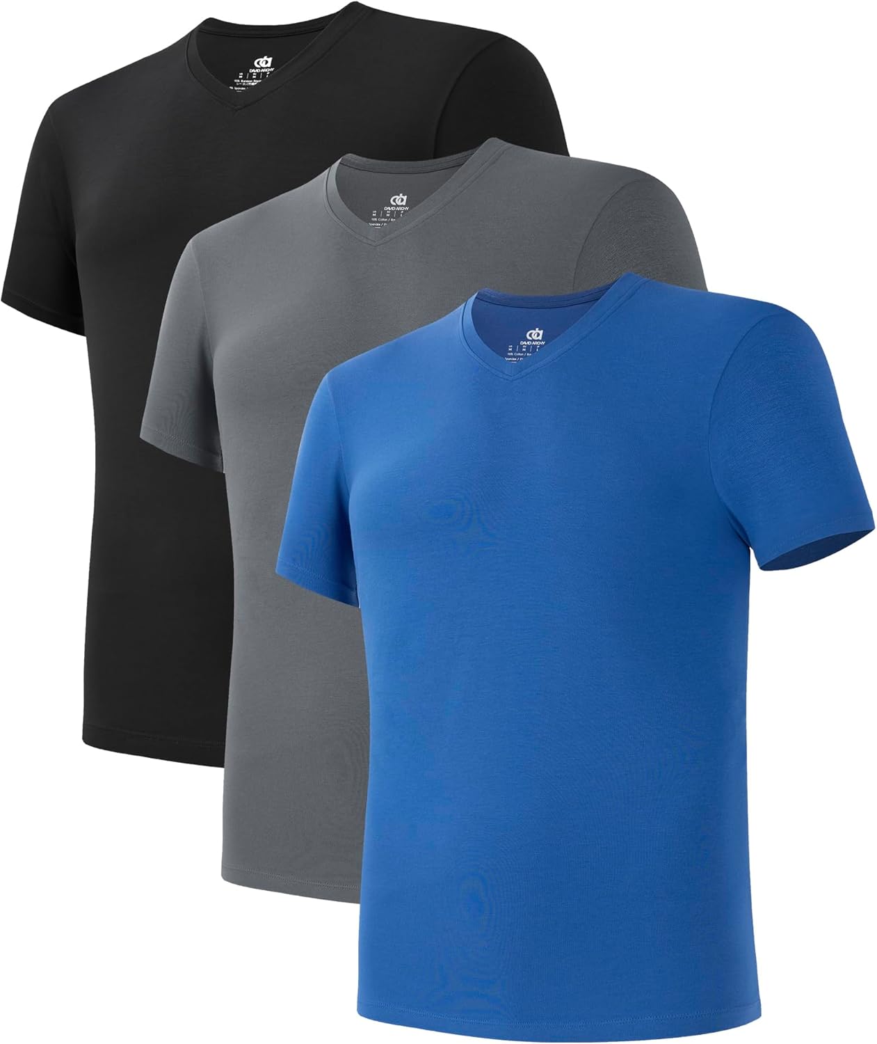DAVID ARCHY Men's Undershirts Combed Cotton T-Shirt Soft Moisture-Wicking Undershirt Crew Neck or V Neck Tees 3 Pack