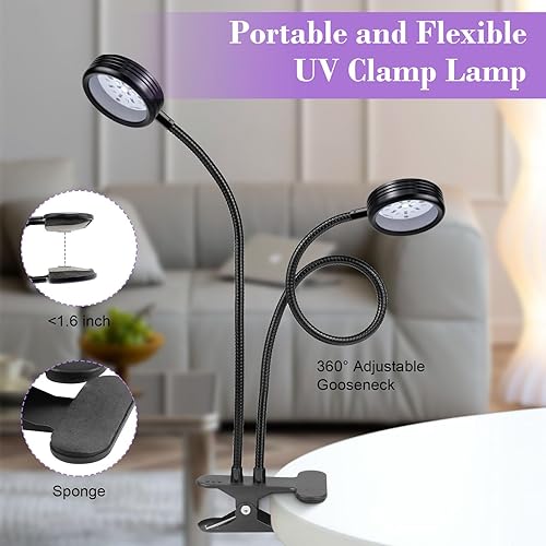 Miniatura 6 de Luz negra UV USB de doble cabeza, lámpara LED de 10W 395nm-405nm con abrazadera, cuello de cisne para curado de resina, luz negra, pósters,