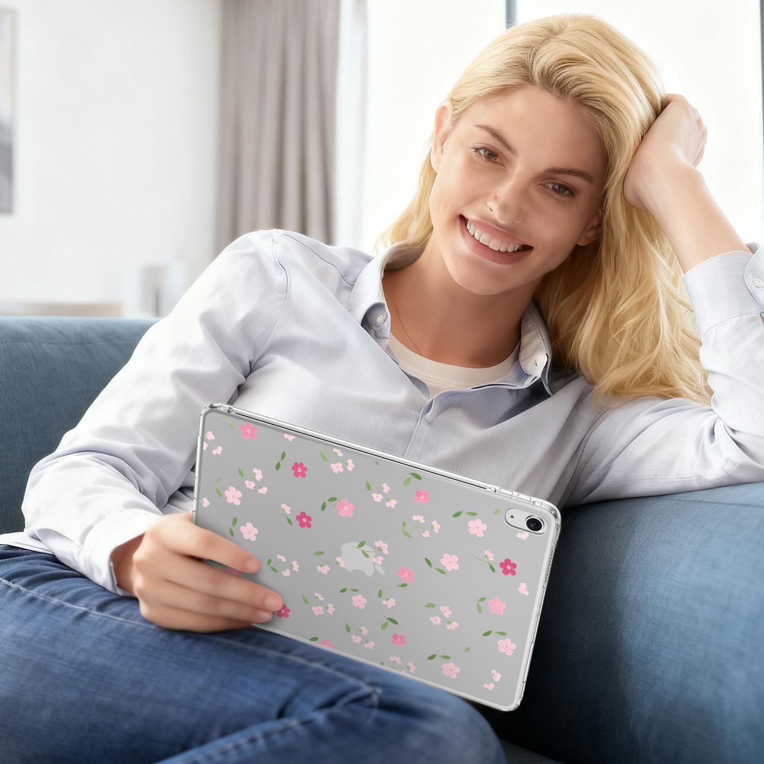 Clear Case for iPad 10th Generation 2022 10.9"/ iPad (A16) 11th Gen 2025 11" Pink Flower Cute Floral Blossom Design Slim Transparent Protective Tablet Cover Shockproof Hard Shell