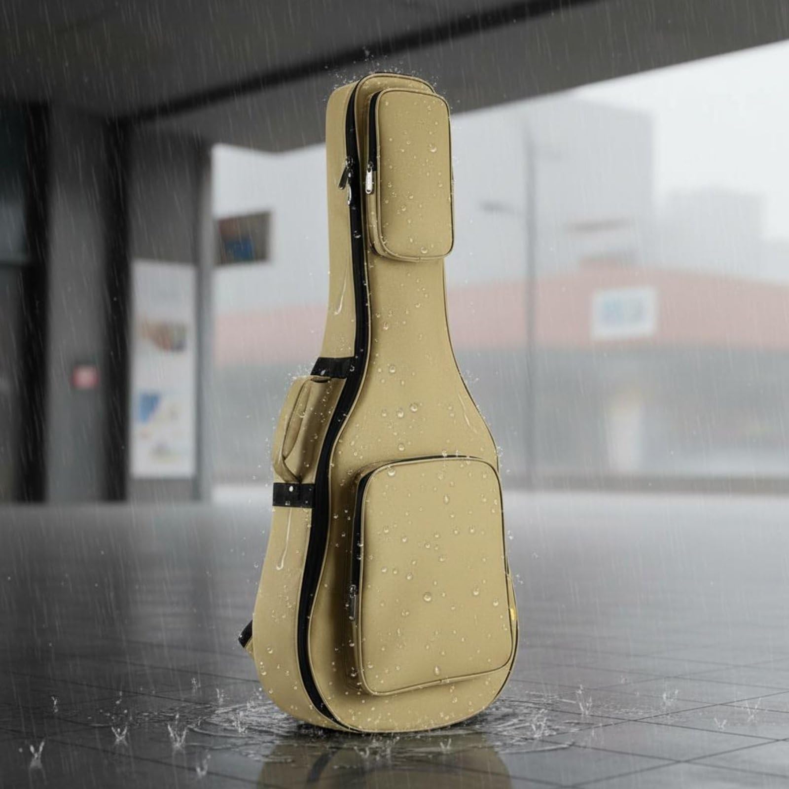 Custodia Chitarra Zaino Antiumidità Borsa Chitarra Impermeabile Imbottitura Spessa Attrezzatura Musicale per Viaggio, Spostamenti, Nero, Nero Lucido, 39 Pollici