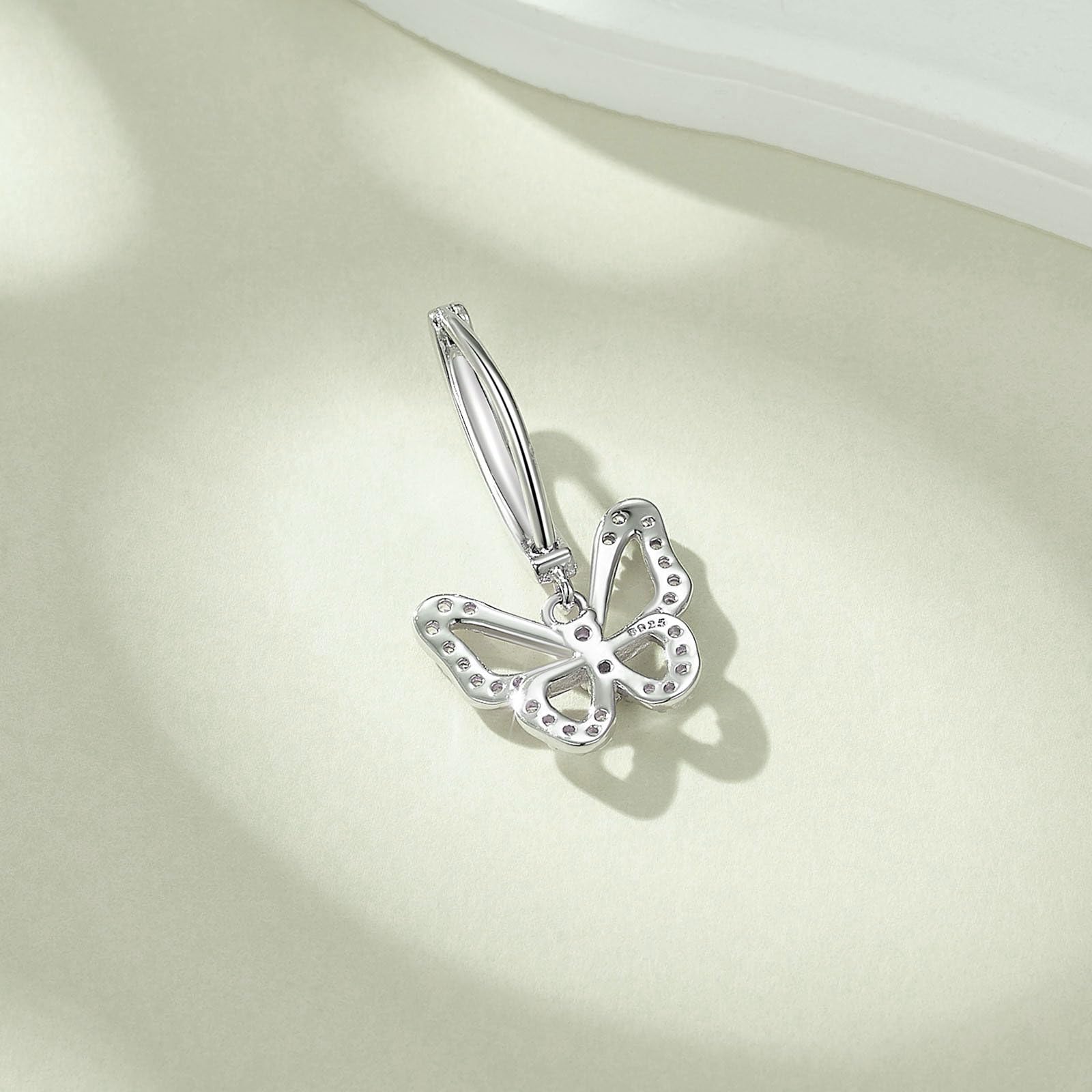 POPLYKE Bauchpiercing 925 Sterling Silber Clicker Bauchknopf Ringe Schmetterling Clicker Dangle Nabel Ringe für Damen Gebogene Barbell Piercing Schmuck
